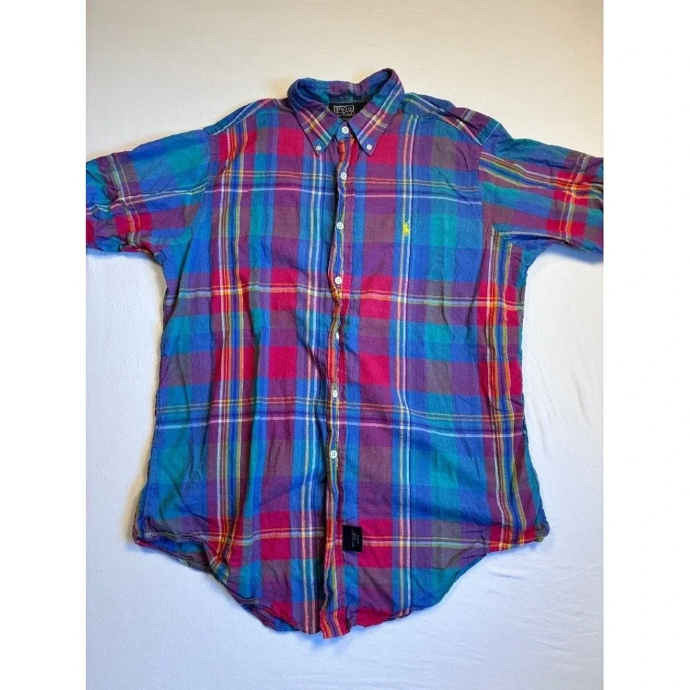 Polo Ralph Lauren Men's L Short Sleeve Plaid Button Down Shirt Multicolor